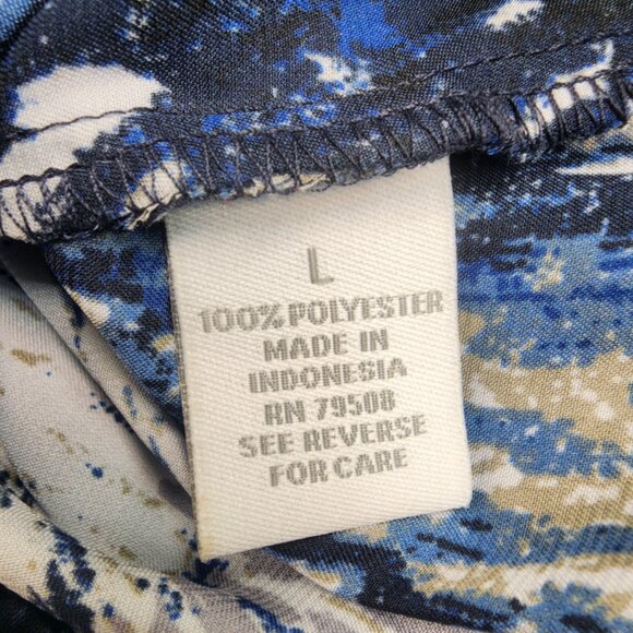 DressBarn Floral Button Up Womens Large L Blue White Pockets Stretch Wave Blouse - Picture 10 of 10